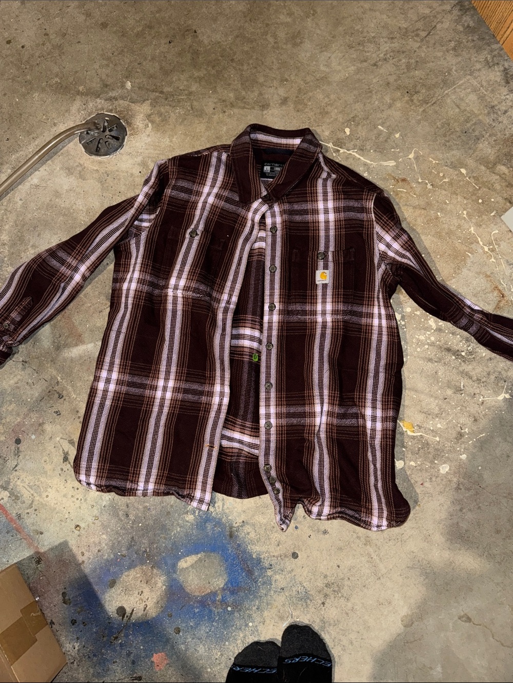 Carhartt Brown and Light Pink Plaid Button-Up Work Shirt